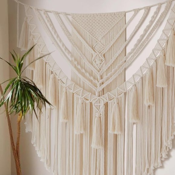 Boho Macrame Woven Handmade Craft Mid Century Modern Hanging Tassel Room Decor - Picture 3 of 8